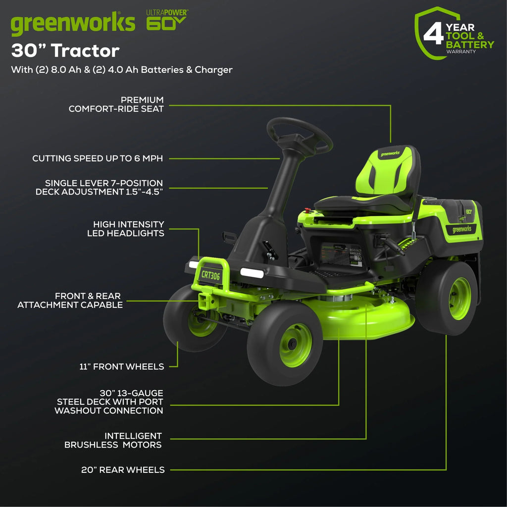 60V Riding Lawn Tractor with Batteries & Charger C2949