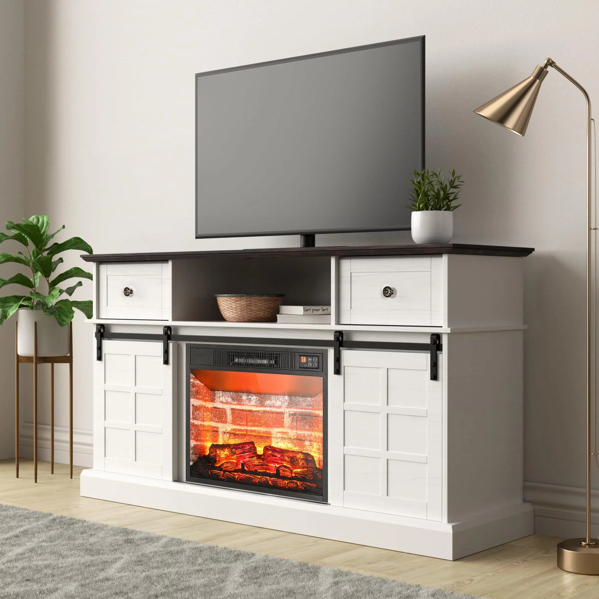 White Modern Farmhouse TV Stand X2150