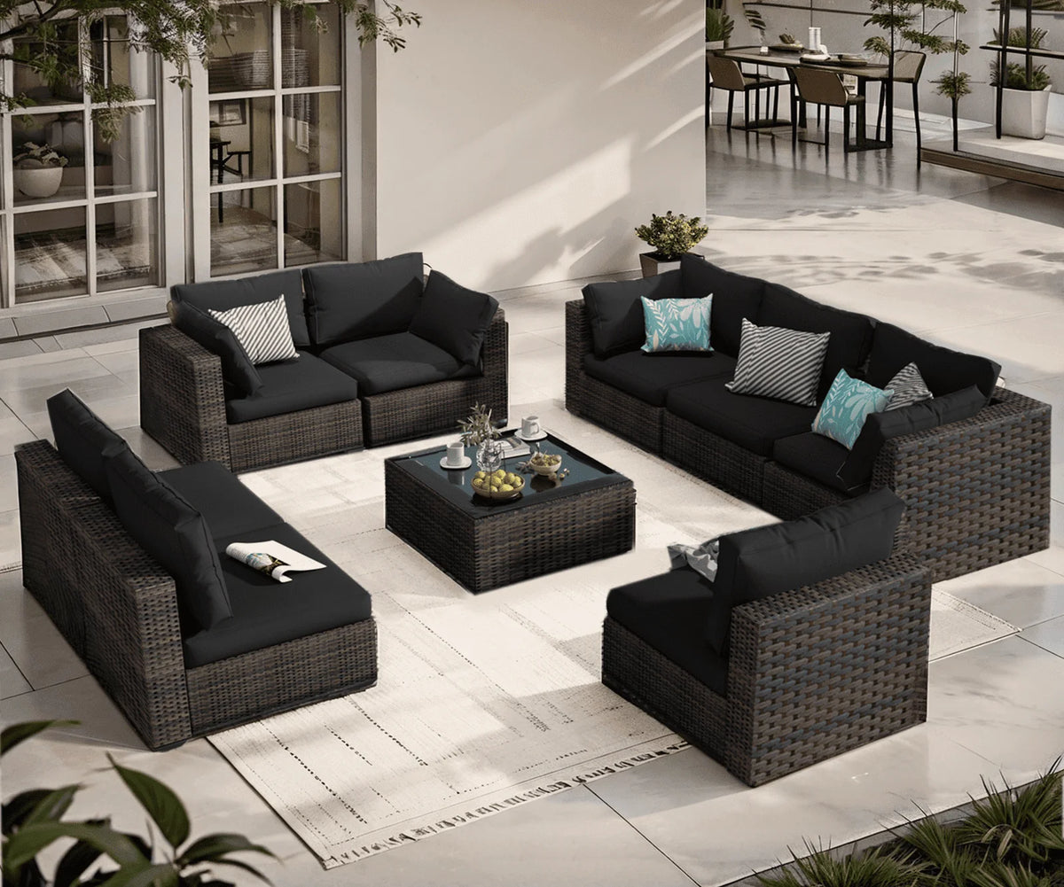 9 Pieces PE Wicker Rattan Outdoor Sofa Set K172