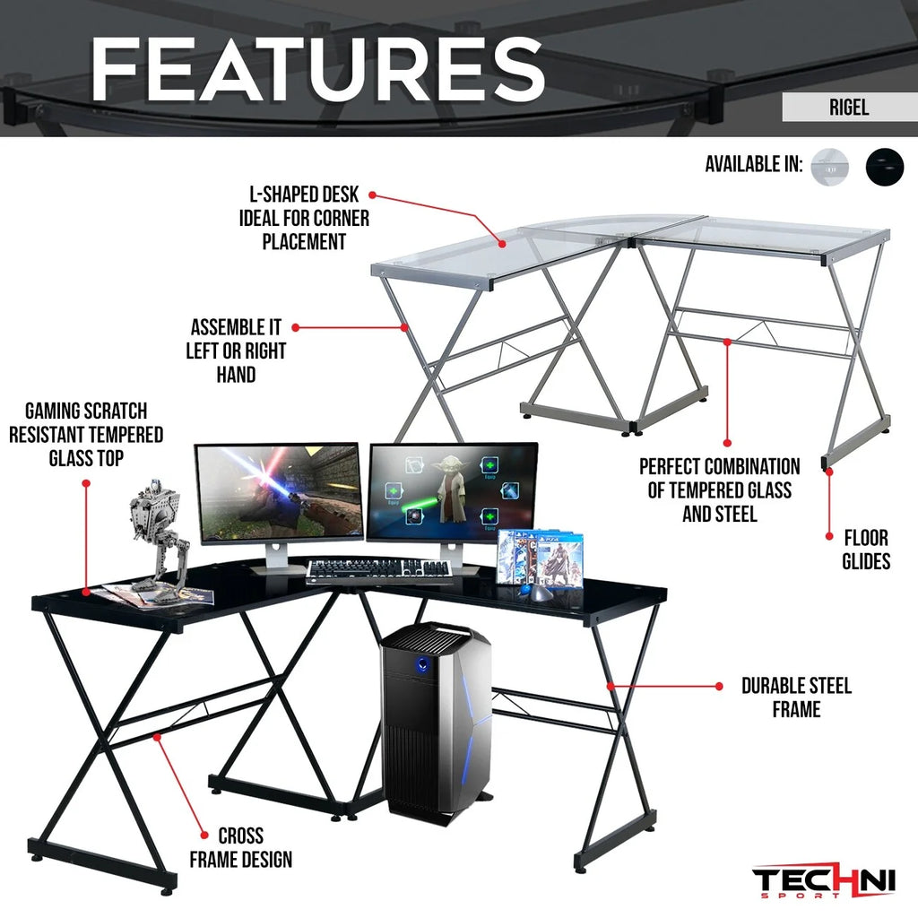 L-Shaped Glass Computer Desk Y40280