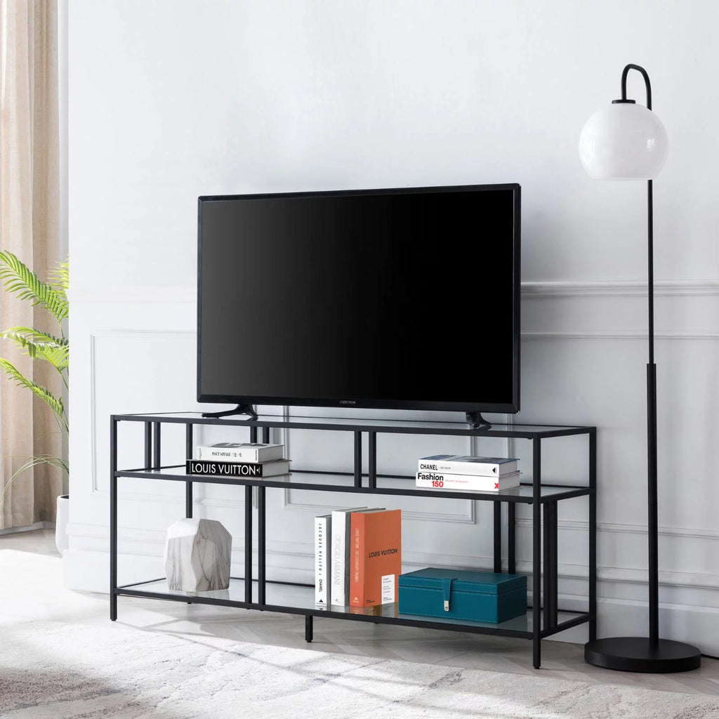Industrial Metal TV Stand with Glass Shelves V833
