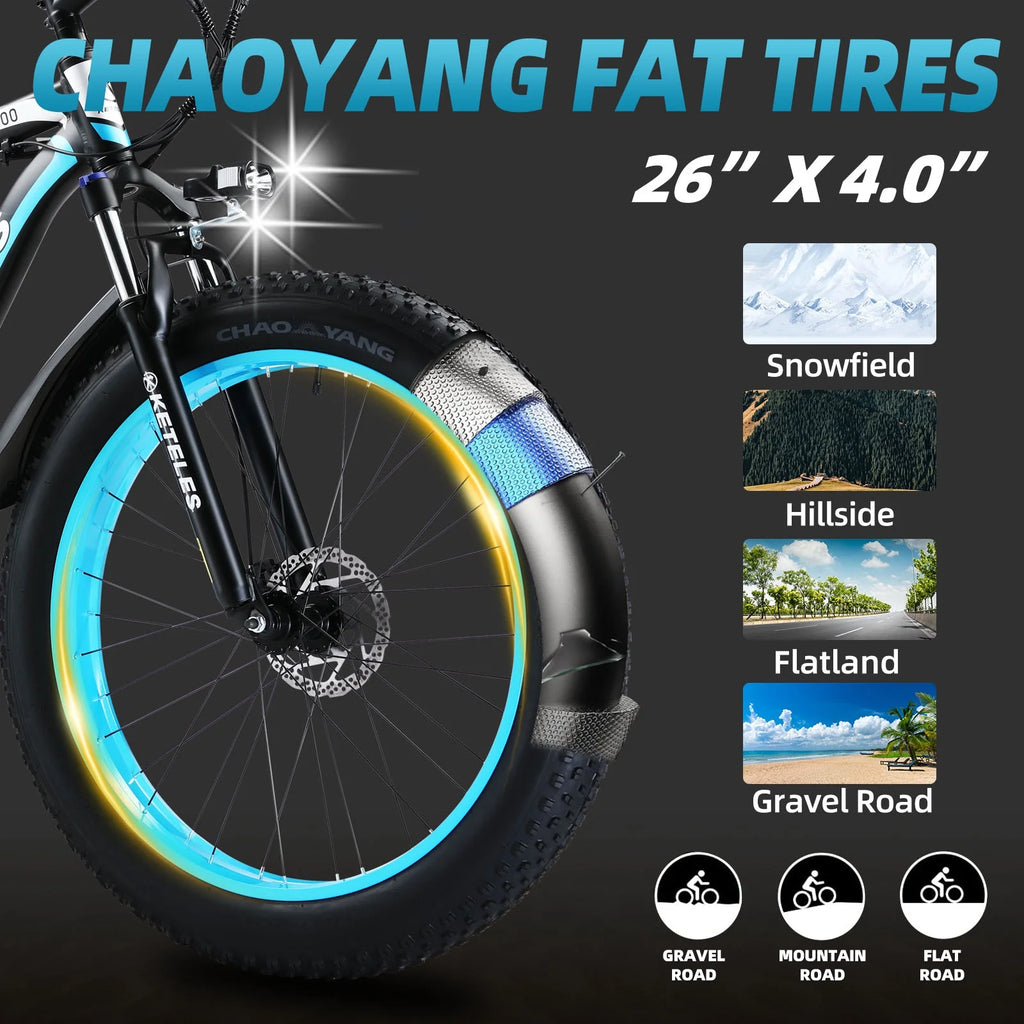 750W 48V 13AH Removable Battery 26" Fat Tire Electric Bike U6097