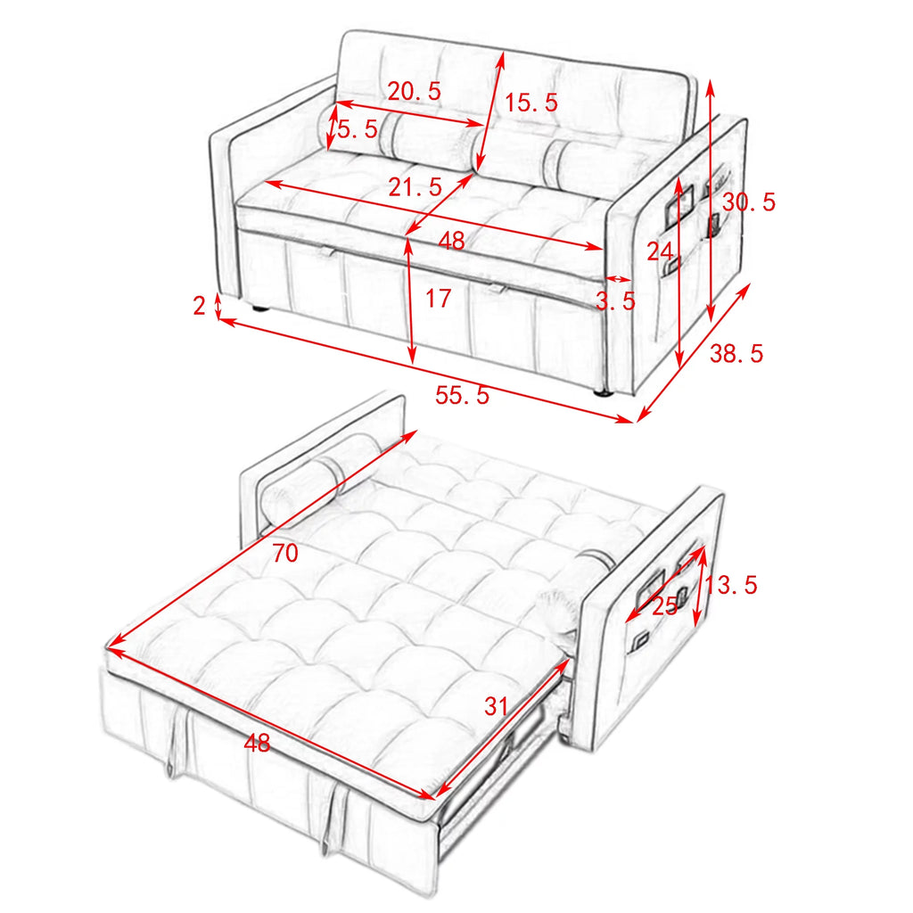 Black Velvet Pull Out Sofa Bed V10600