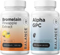 Bromelain 500mg 180 Capsules and Alpha GPC Choline 600mg Supplement Combo S313