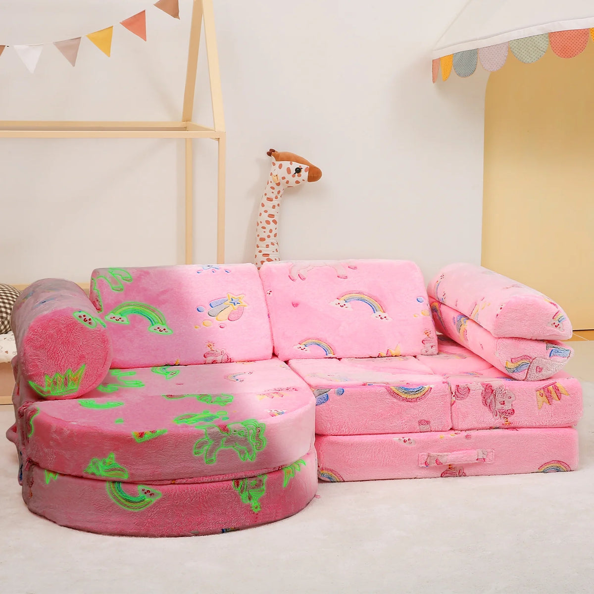 11 Pc Pink Modular Kids Play Couch O69122