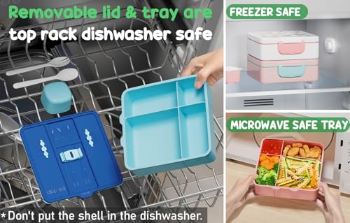 Kids Bento Snack Lunch Box with 4 Compartment, Insulated Lunch Bag, Stainless Steel Vacuum Thermos Food Jar, Ice Pack, Utensils Set G587858
