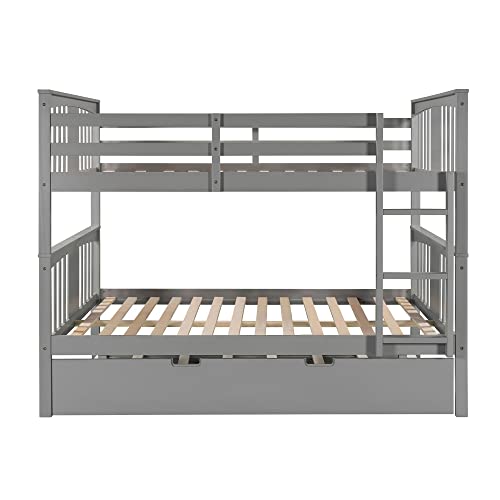 Twin Over Twin Solid Wood Bunk Bed with Stairs Slide Desk Storage Drawers Shelves Gray A670093