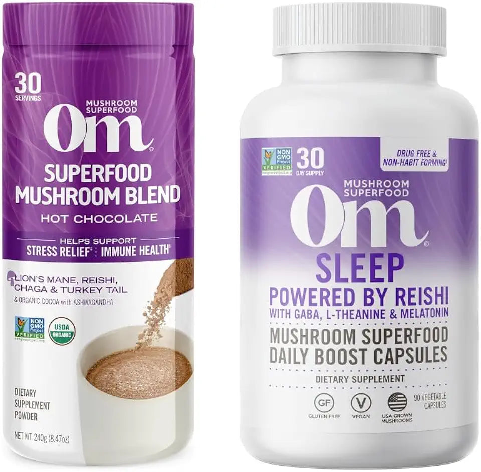 Hot Chocolate Blend Mushroom Powder and Sleep Mushroom Capsules 90 Count O8130