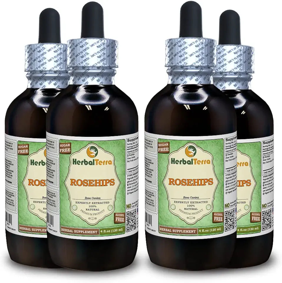 Organic Dried Rosehips Glycerite Alcohol-Free Liquid Extract 4x4 fl.oz E330