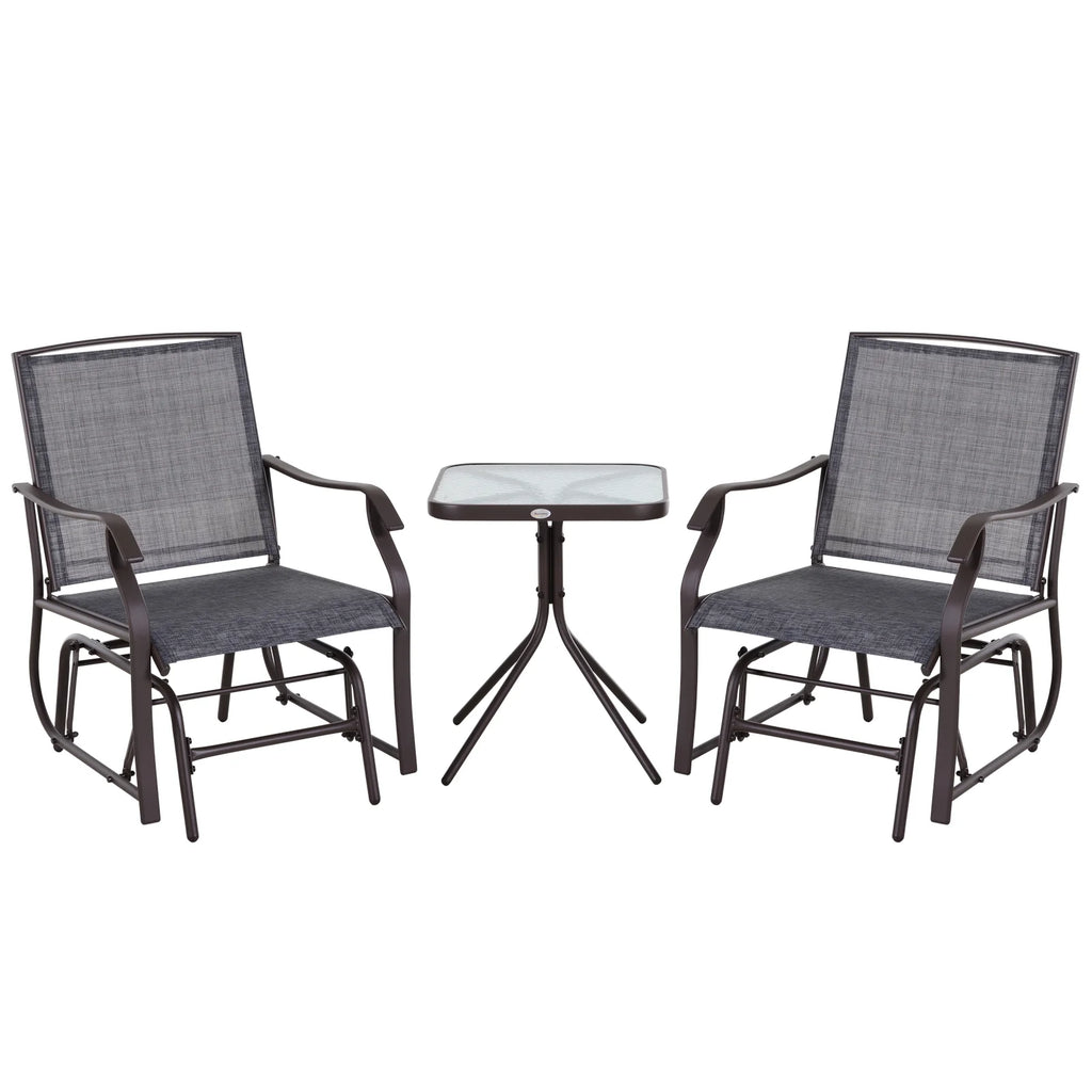 3 Pc Sling Fabric Rocking Glider Chair with Table Set Gray I19708
