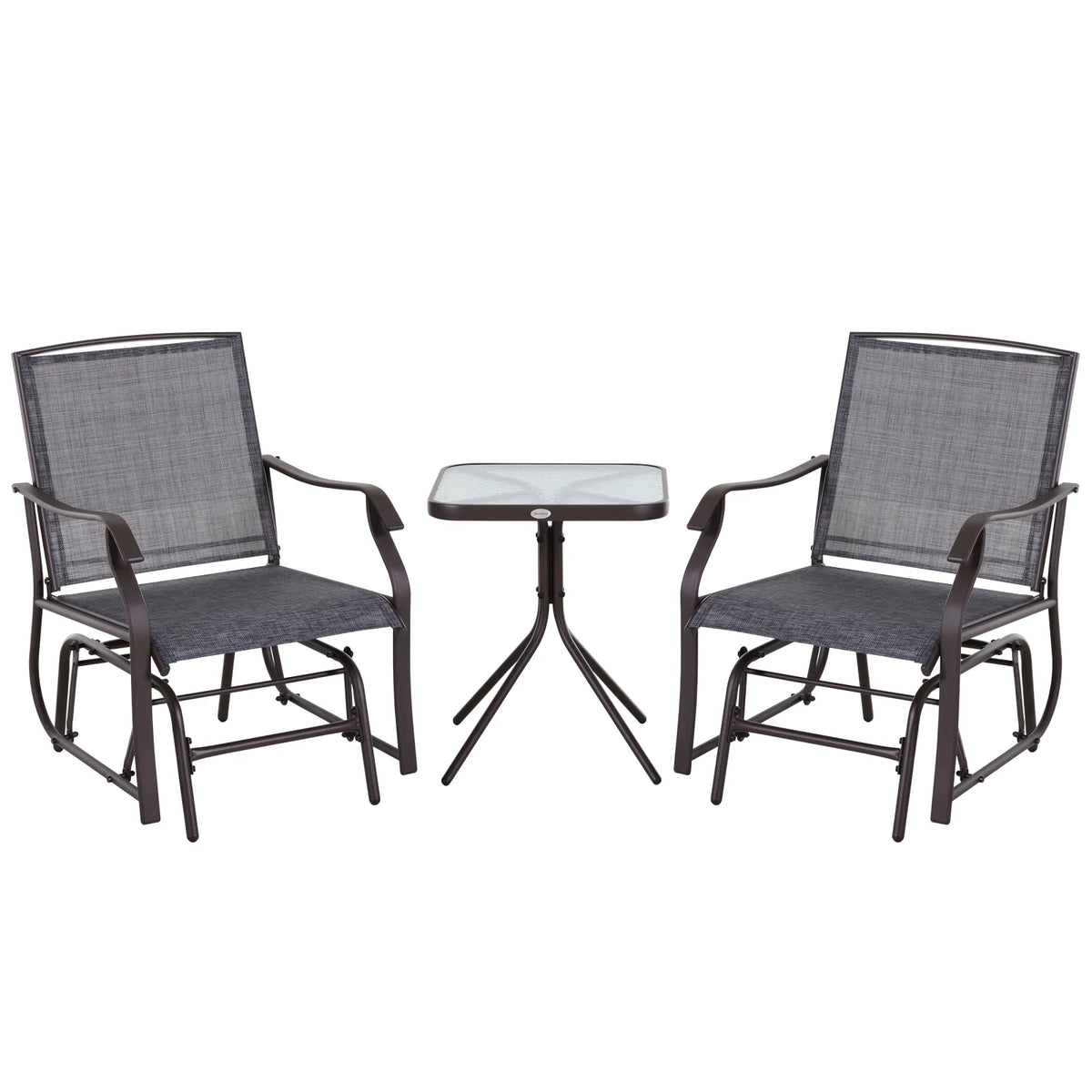 3 Pc Sling Fabric Rocking Glider Chair with Table Set Gray I19708