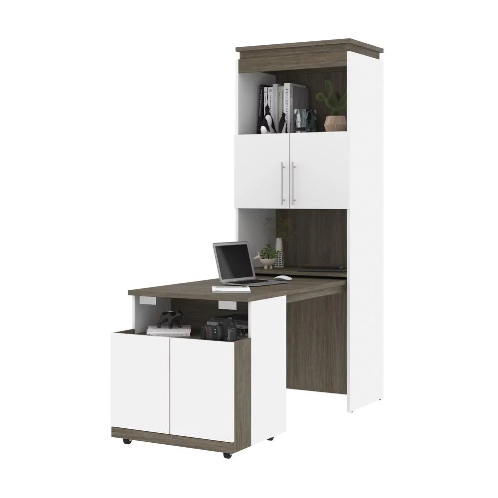 White & Walnut Grey Shelving Unit with Fold-Out Desk U2698